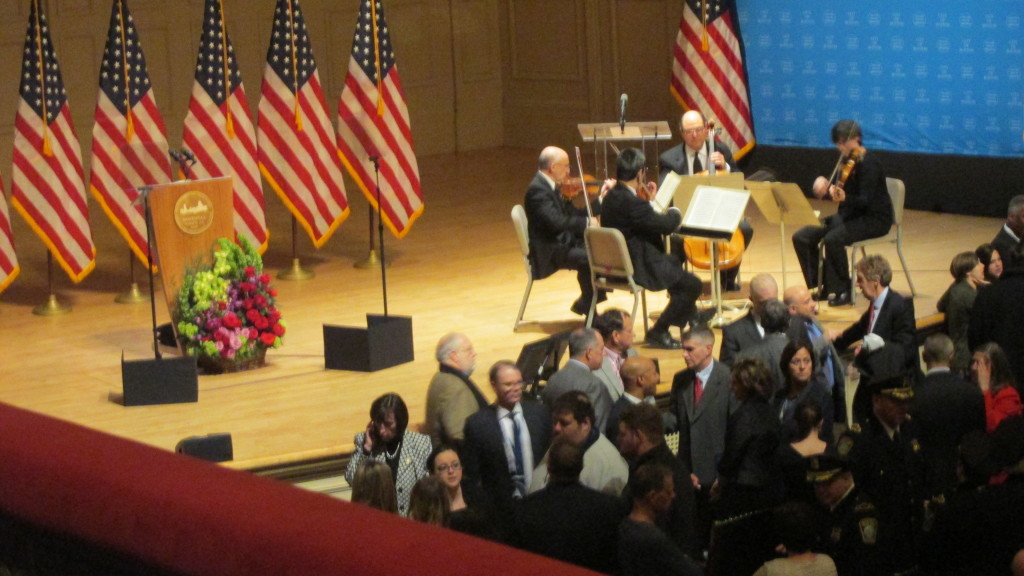 The Boston Symphony’s Hawthorne String Quartet plays before the State of the City address.