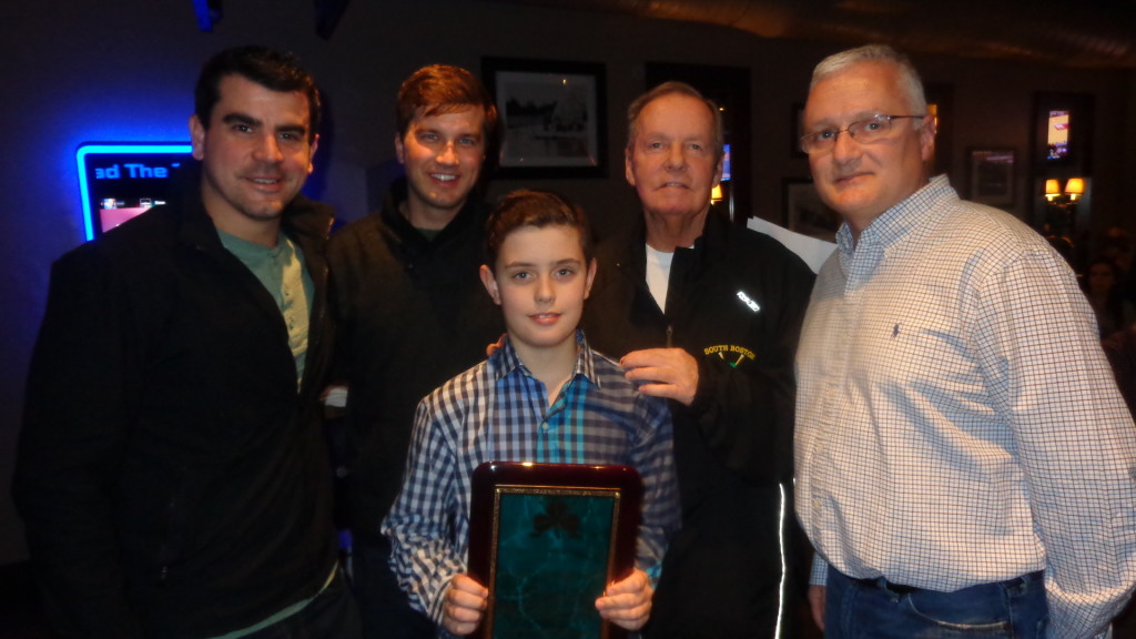 Teddy Cunniff Scholarship Award recipient Aidan Fitzgerald pictured (from left) with Brian Carthas, Michael Carthas, Teddy Cunniff and Coach Jimmy Holmes. 
