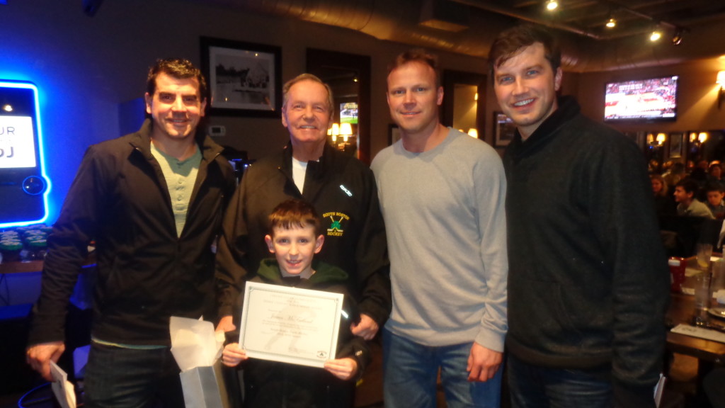 Teddy Cunniff Scholarship nominee James McFarland pictured (from left) with Brian Carthas, Teddy Cunniff, Coach Dave Ivask, and Michael Carthas.