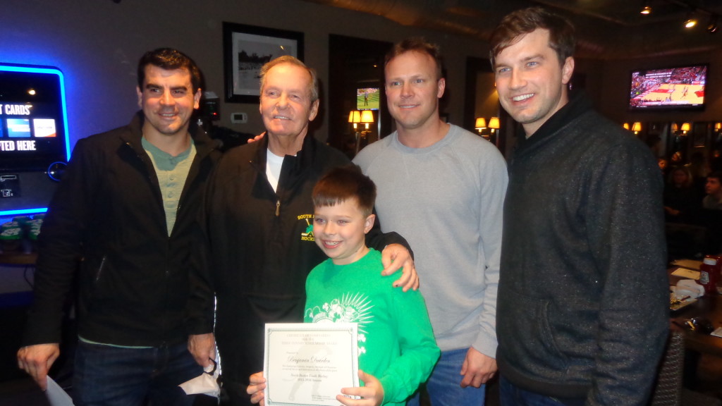 Teddy Cunniff Scholarship nominee Benjamin Deardon pictured (from left) with Brian Carthas, Teddy Cunniff, Coach Dave Ivaska and Michael Carthas. 