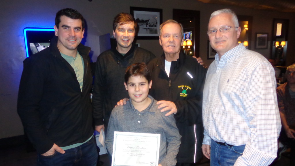 Teddy Cunniff Scholarship nominee Casper Touloukian pictured (from left) with Brian Carthas, Michael Carthas, Teddy Cunniff and Coach Jimmy Holmes.
