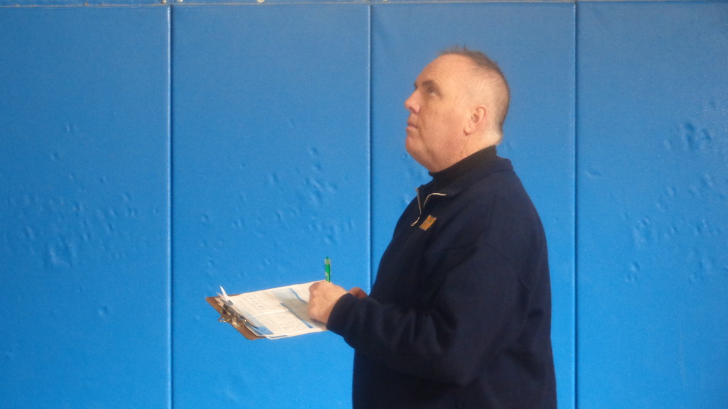 Knights of Columbus volunteer and Gate of Heaven CYO coach Ed Flynn is busy tallying a contestant’s free throw results.