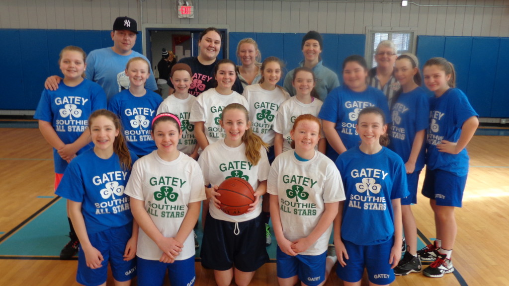 Pictured are the John “Injun” Horan Girls’ League All-Stars. The Blue Birds are Mary Kate Hart, Olivia Jackson, Caitlyn Fitzgerald, Madelyn Whelan, Abby Colvin, Emma Galvin, and Kaylee Flaherty. The White Wonders are Kate Donovan, Sarah Day, Emma Tirabassi, Cara DiMaggio, Corrine Ready, Evelyn Hurley, and Sara Galvin. In the back row are (from left) Sean Flaherty, Allison Baker, Hannah Powers, Margaret Keaveny and Marie Laundry.