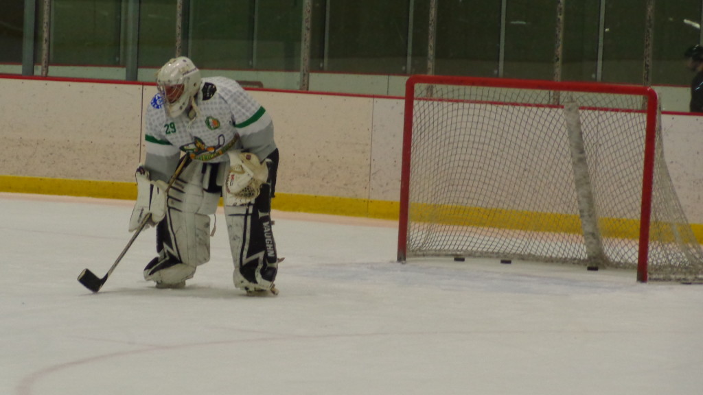 Goalie Danny Lynch was focused during the alumni game.