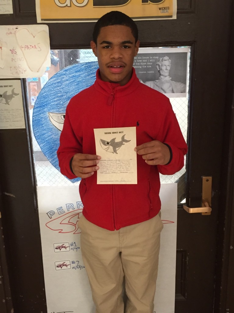 To fifth grade student Darius Spriggs in Mr. Durney’s classroom who has been working with Mrs. Wyse on math assessments for his portfolio. Each session Darius gives his best effort to make sure his work is done neatly and correctly. He is a good role model for the other students in the group!