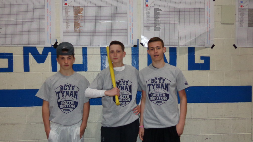 The wiffle ball tournament championship finalists were (from left) James Arlauskas, Danny Potember, and Sean Collins. (Photo by Kevin Devlin)