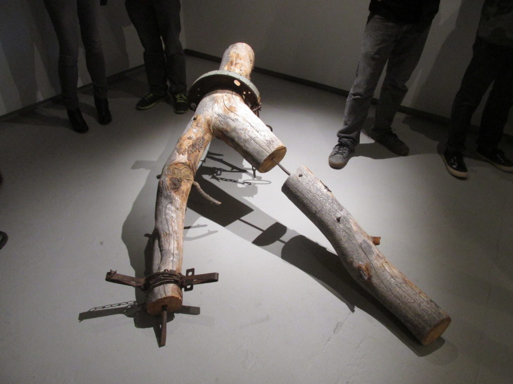 “Julia” by Mary Ellen Strom, a remarkable sculptural creation at 555 Gallery, gracefully shaped from the awkward branches of a fallen tree and underground mining hardware. (Photo by Rick Winterson)