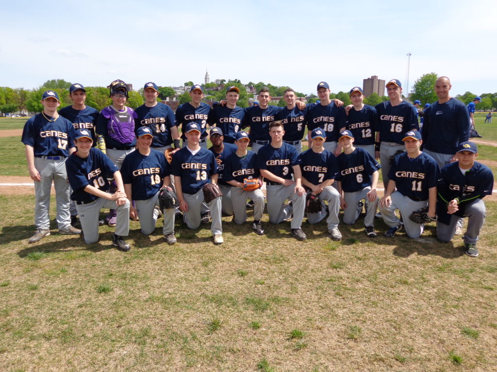 Pictured at Moakley Park is the Boston Collegiate Charter School baseball team coached by Matt Underhill. The players are: Jimmy Manning, Sean Manning, Kevin McCarthy, Quinn McCarthy, Ryan Hosea, Joey Hosea, Zach Pessia, Nick Flohr, Luke Payne, Pat Kania, Alex Delarosa, Sean Murphy, Cliff Gedeon, Danny McMahon, Robert Hilliard, Joey Mauillari, Joey Morris, Chris DiMaggio, Mike Bolstad, Pat Lynch, and Ben O’Brien. The last seven players listed are from South Boston. The Boston Collegiate Charter School (BCCS) baseball team has won five consecutive charter school state championships and is currently 8-1 this season. (Photo by Kevin Devlin)