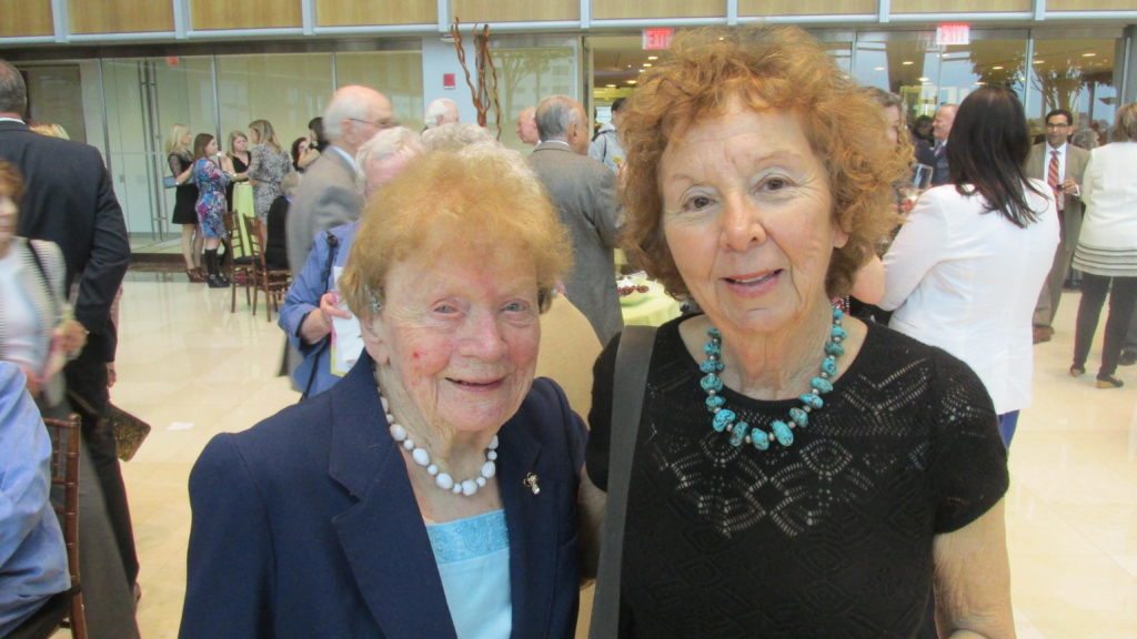 Sr. Evelyn Hurley (in her 102nd year) and Elaine Fallon, guests at Thursday’s Laboure Reception. (Photo by Rick Winterson)