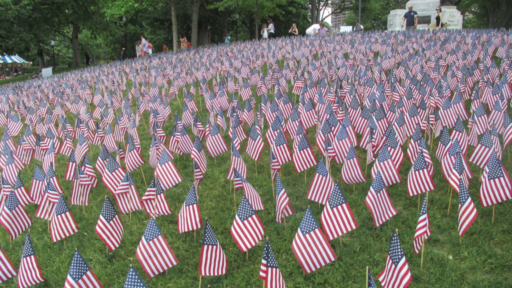 One small section of the 37,000+ flags emplaced upon Boston Common’s western slope. 