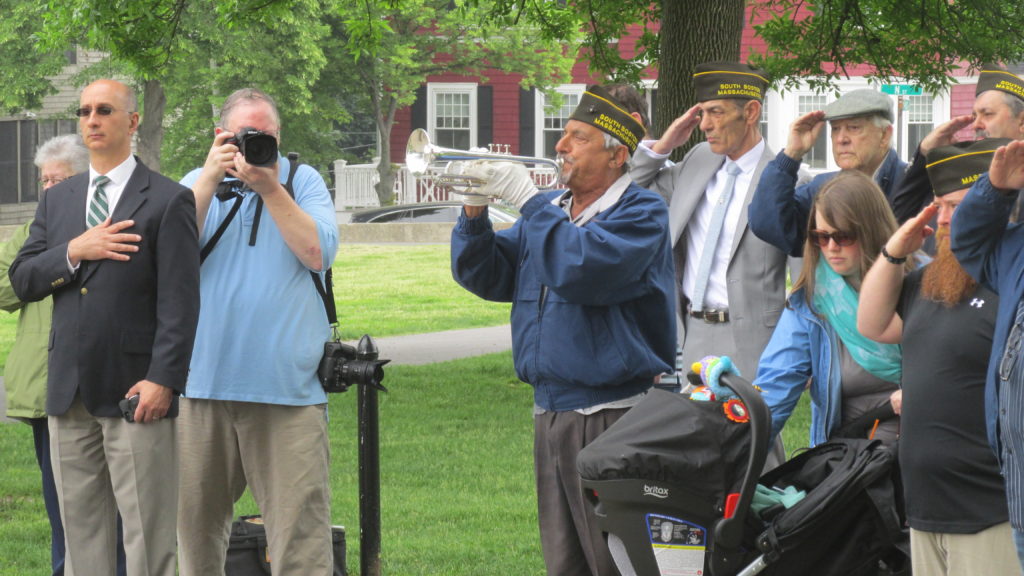 Bugler Tom Florentino sounds “Taps”, as the Medal of Honor Park observance ends. 