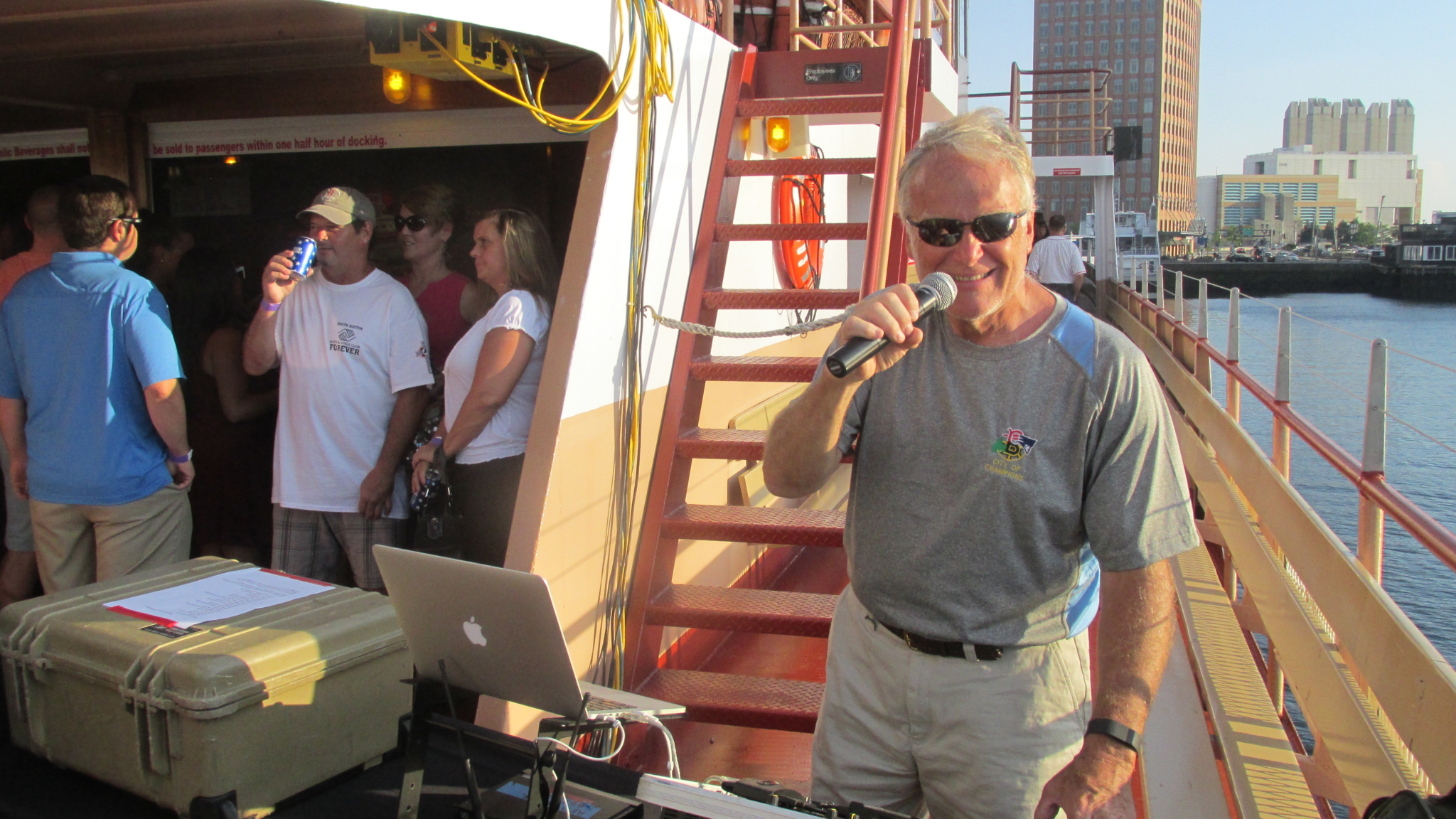 DJ Doug Lane WEEI, 93.7FM, spins the music on the July 6 Club Cruise. He’s also WEEI’s Sports Technical Director – hey, it was a triple double.