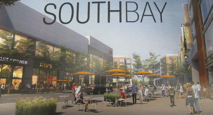 A rendering of a small, welcoming plaza in the proposed South Bay expansion.