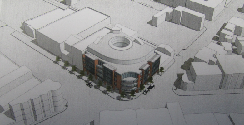 The proposed building on the northwest corner of Dorchester Street and West Broadway.