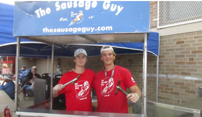 Jett and Colin provide the Sausage Guy’s hot dogs, hamburgers, and sausages