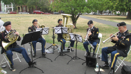 An Army brass quintet provided stirring patriotic music at the Vietnam Memorial.