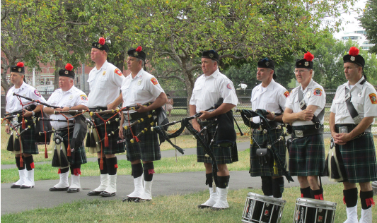 Boston Fire Department pipes and drums perform at the Memorial.